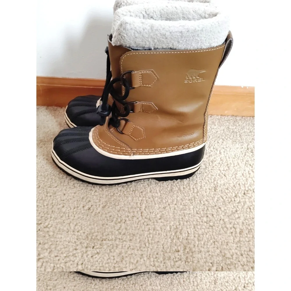 Sorel CARIBOU Youth 3‎ Fleece Lined Waterproof Hiking Carmel Leather Snow Boots